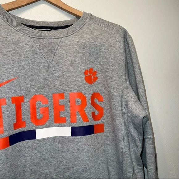 Nike NCAA Clemson Tigers Heavy Crew Neck Sweater Size Medium Grey Cotton - Picture 3 of 7